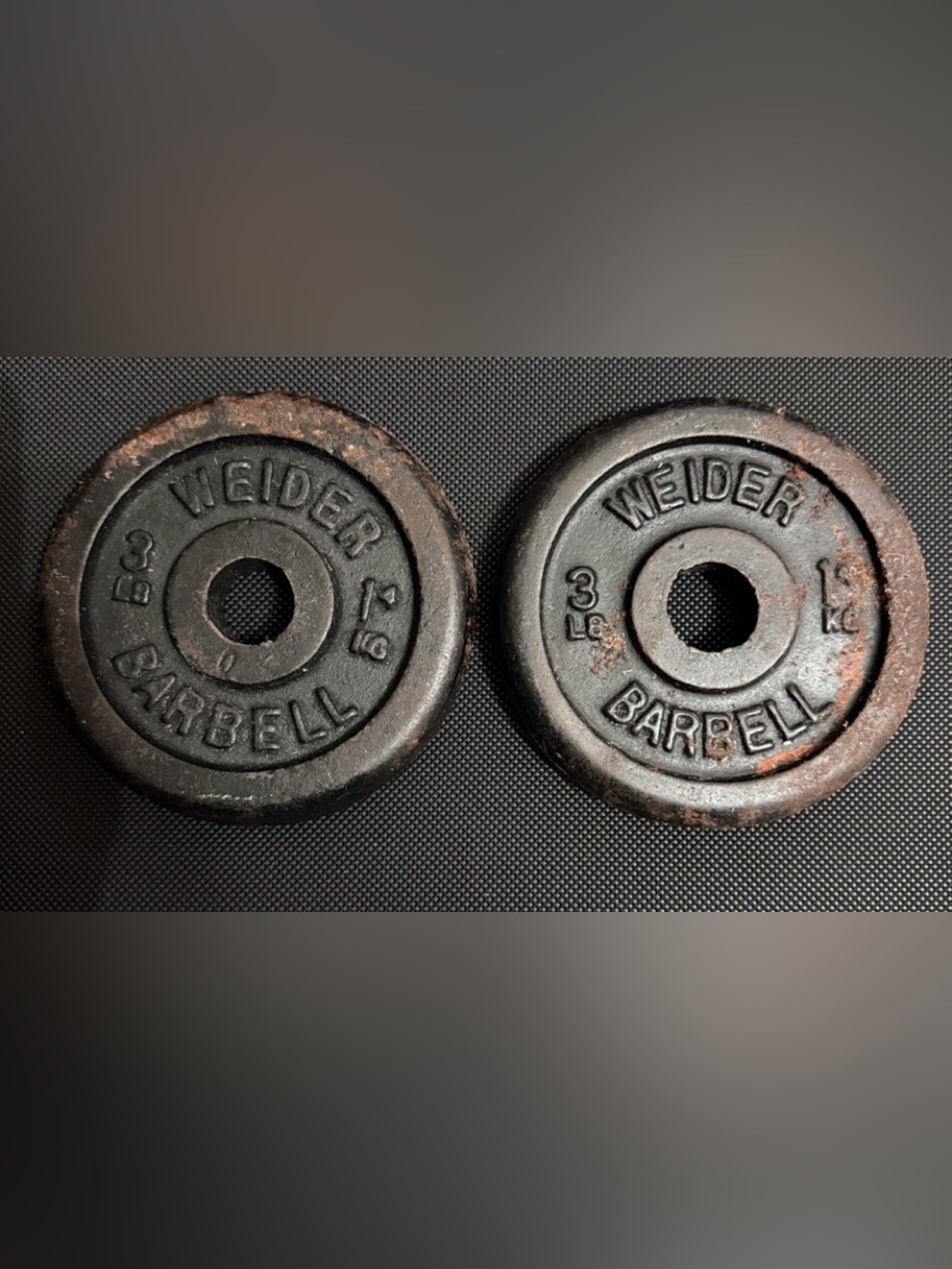 Vintage Weider Barbell cast iron 3 lb weight plate - set of 2
